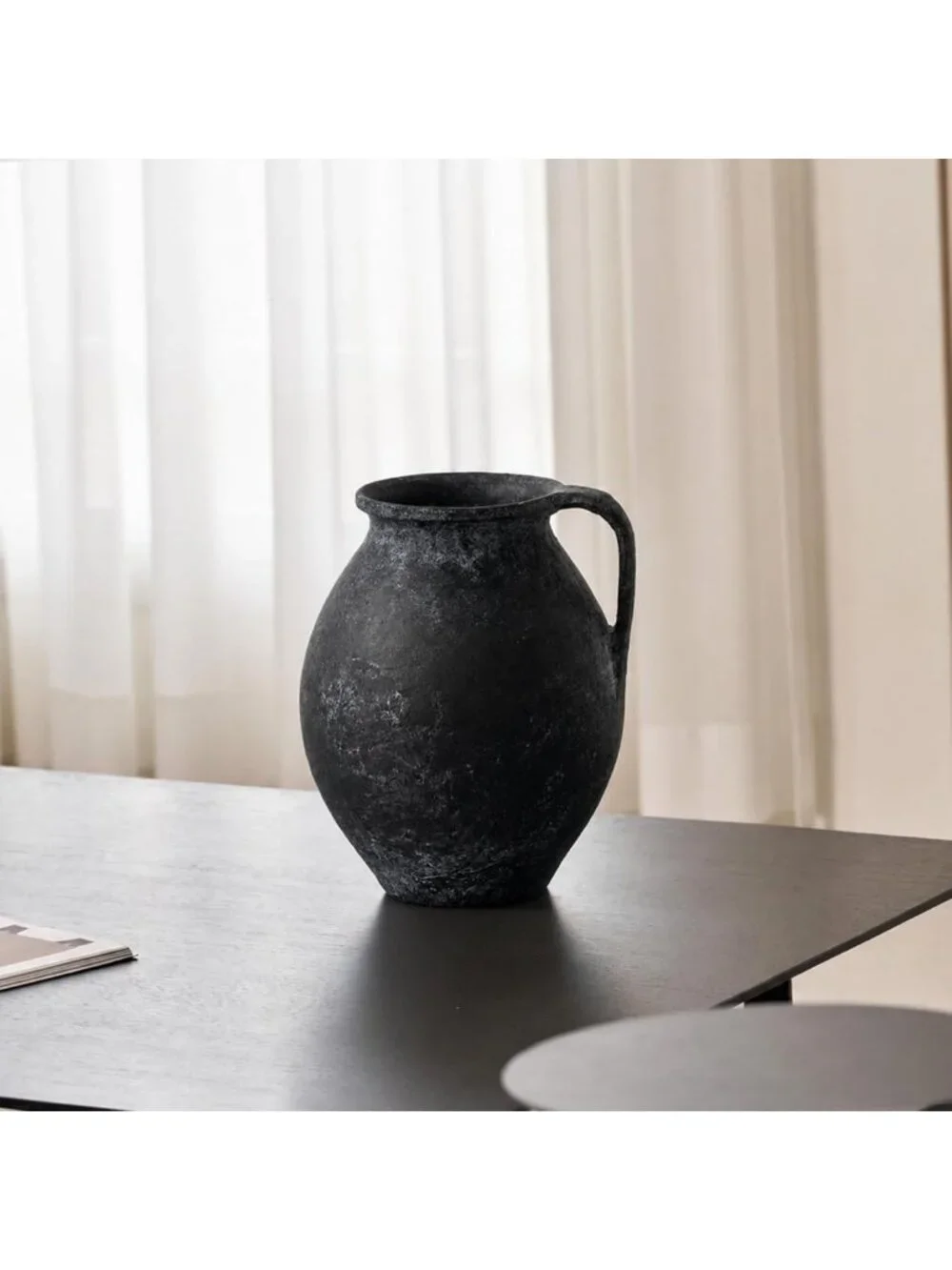 Large Black Ceramic Zen Vase 11.2” | Distressed Farmhouse Decor & Pottery